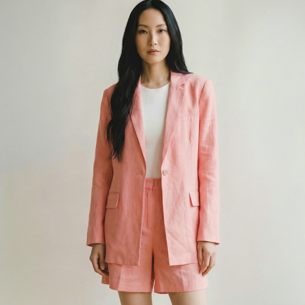 Staud Blazer Maxwell Linen Blazer in Rosebud Size Medium (Video)